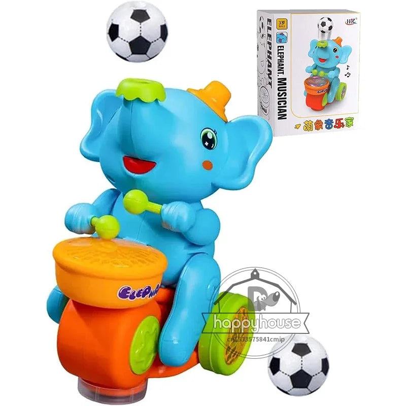 Musical Walking Elephant Drummer Toys for Kid  with LED Light Music Sensory