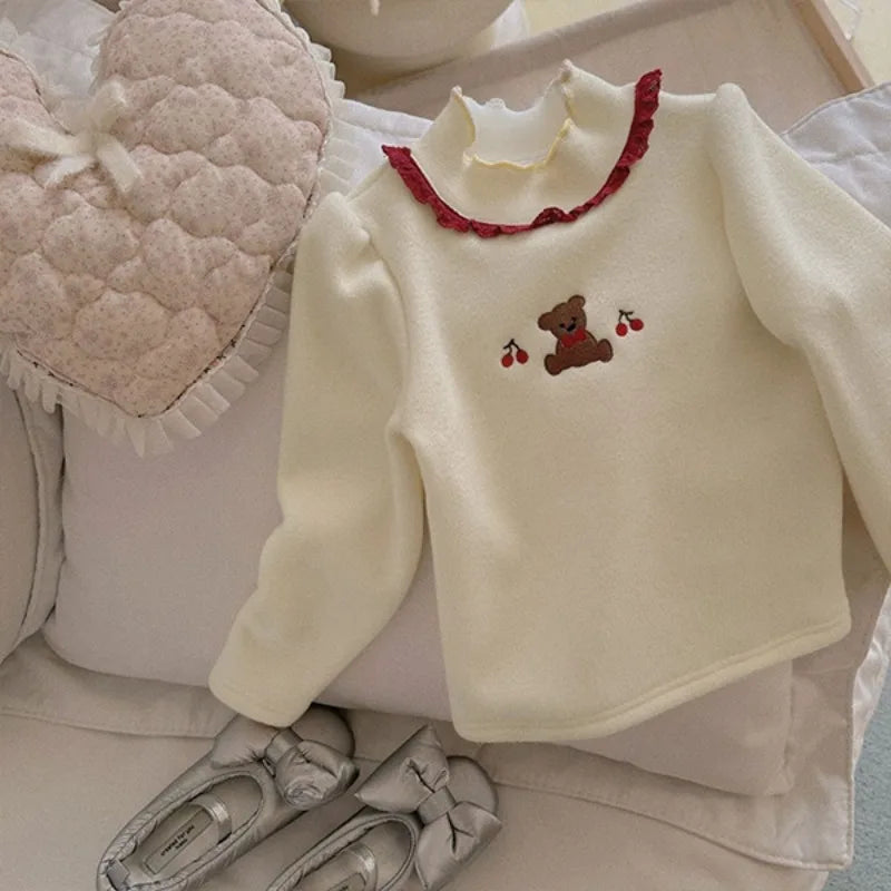 Lisa Bunny Embroidery Fleece Tops for Girls