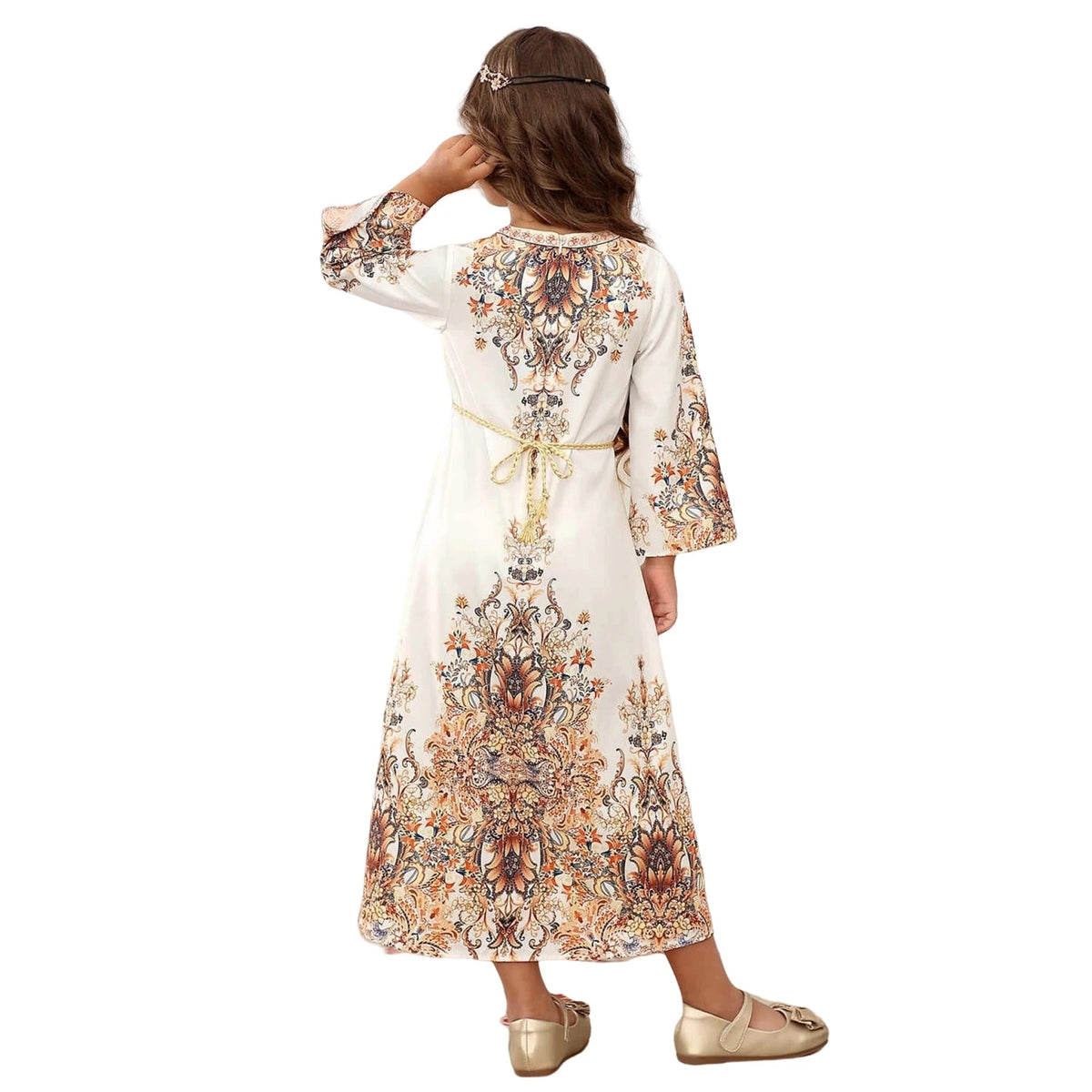 Girl's Arabian Turkish Dubai Robe Girls Long Dresses Gowns Printed Dresses Middle East Fashionable Children Dress