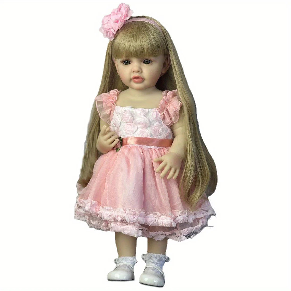 BZDOLL 55cm 22inch Reborn Baby Doll with Full Body Vinyl, Lifelike Princess Toddler Newborn Bebe Bath Toy Lovely Gift for 3+ Kid