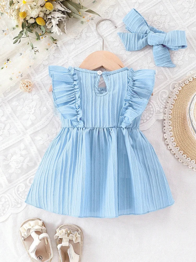 Ava Baby Girl Summer Dress for Toddlers with Headbow