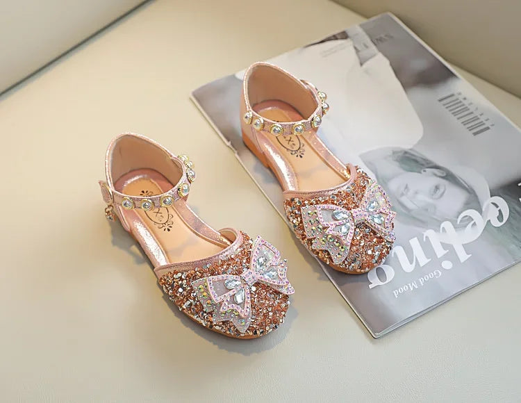 New Children Princess Shoes for Girls Bowtie Glitter Children Baby Dance Shoes
