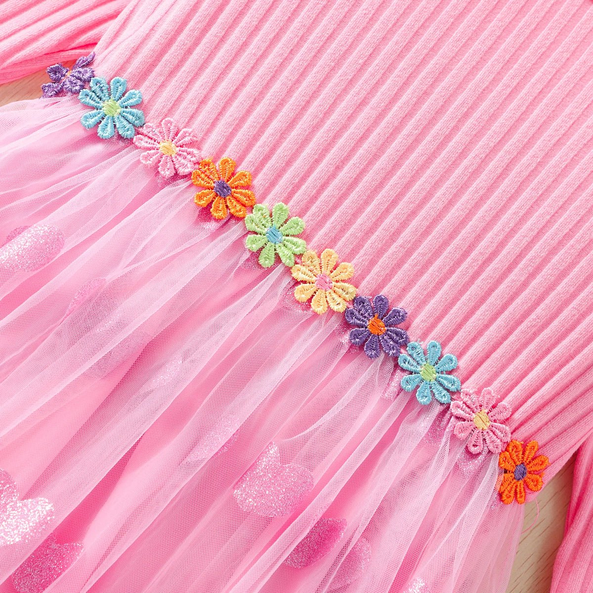 2024 Girls Dress Spring Autumn Long Sleeve Gauze Colorful Flower Belt Children Clothes Girls Dress