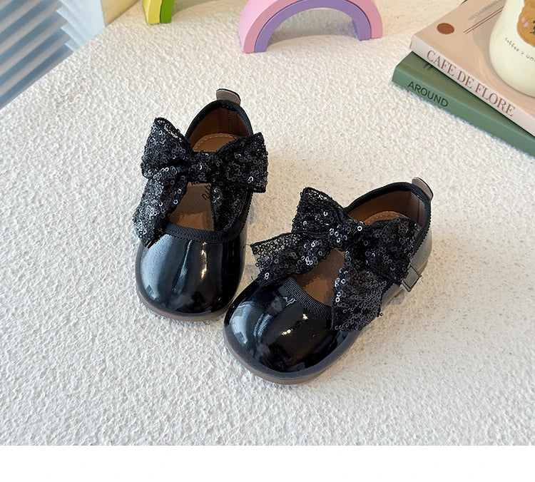 Girls Dance Performance Shoes Black Kids Princess Shoes Mesh Lace Bow 2025 New Girls Flat Shoes Round Toes Elegant Ins Trendy