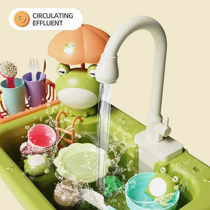 Kids Kitchen Sink Toys Electric Dishwasher Playing Toy with Running Water Pretend Play Food Fishing Toy Role Playing Girls Gifts