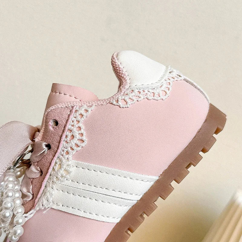 Children Casual Shoes Girls 2025 Spring Autumn New Fashion Korean Style Soft Bottom Anti-slippery Princess Lace Baby Shoes