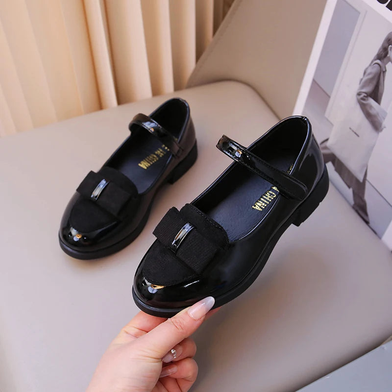 Girl's Leather Shoes Princess Dress Shoes for Kids Big Girls Casual Student Flats 2025 Spring/Autumn New Style Sweet with Bowtie