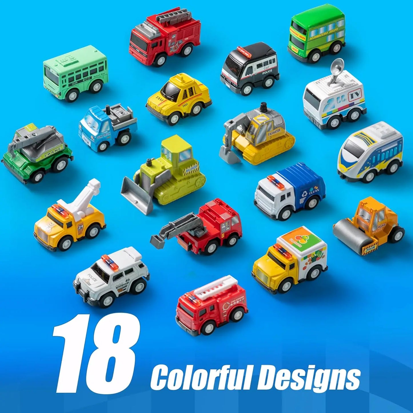 JOYFY 18 Pcs Pull Back City Cars and Trucks Toy Vehicles Set