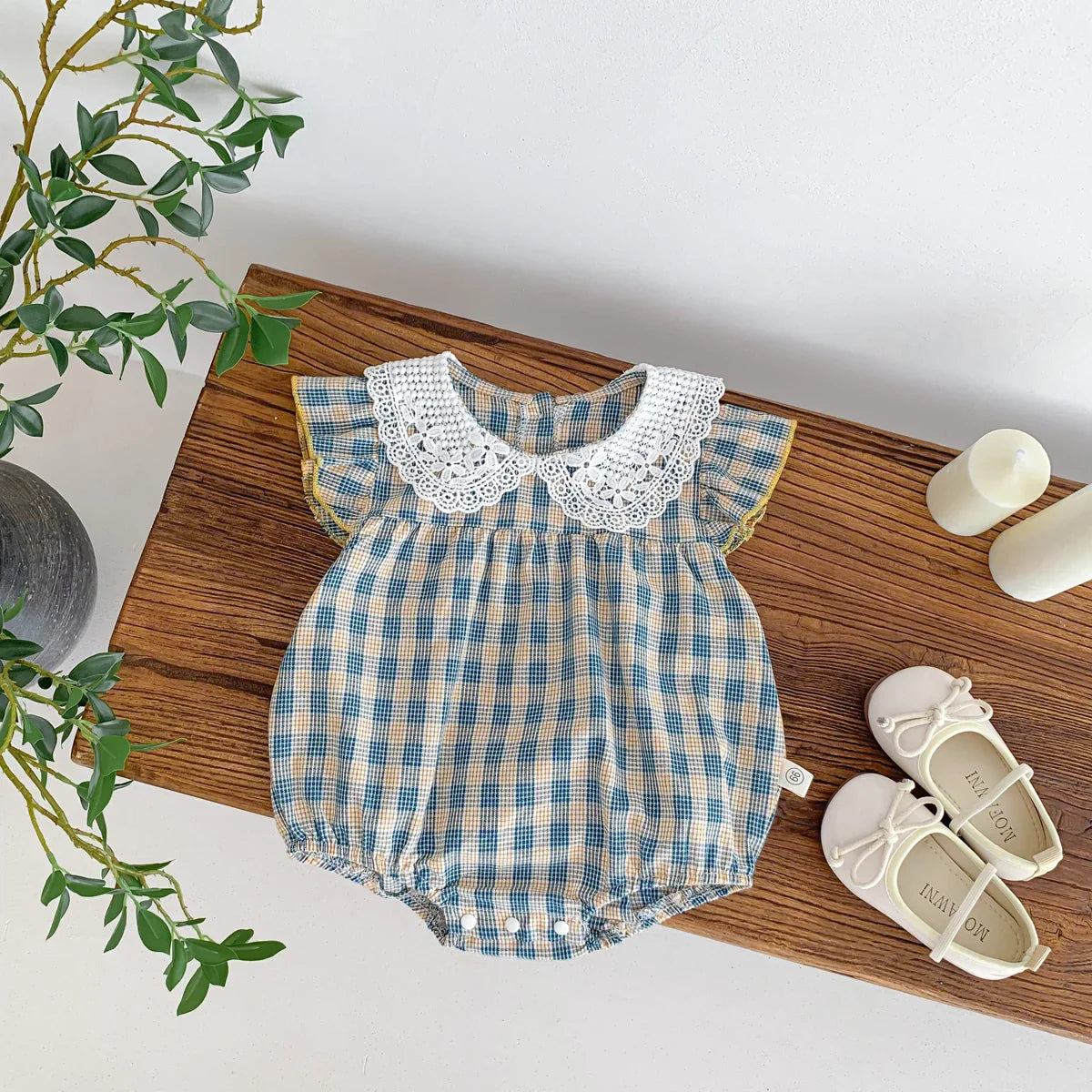 Lacey Plaid Fly Sleeve Romper