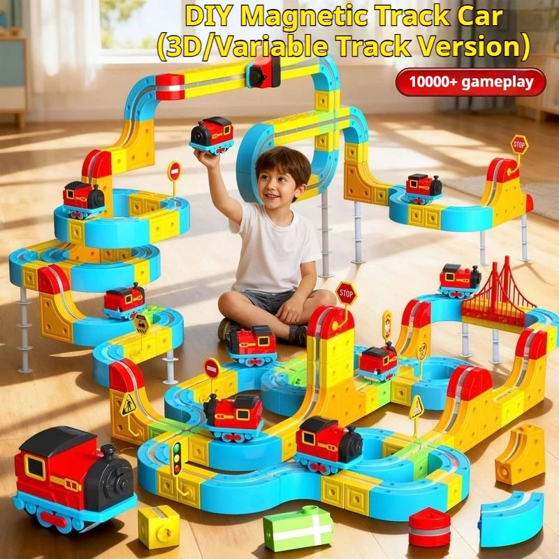 Children'S Puzzle Electric Magnetic Track Set With Anti-Gravity Vehicles