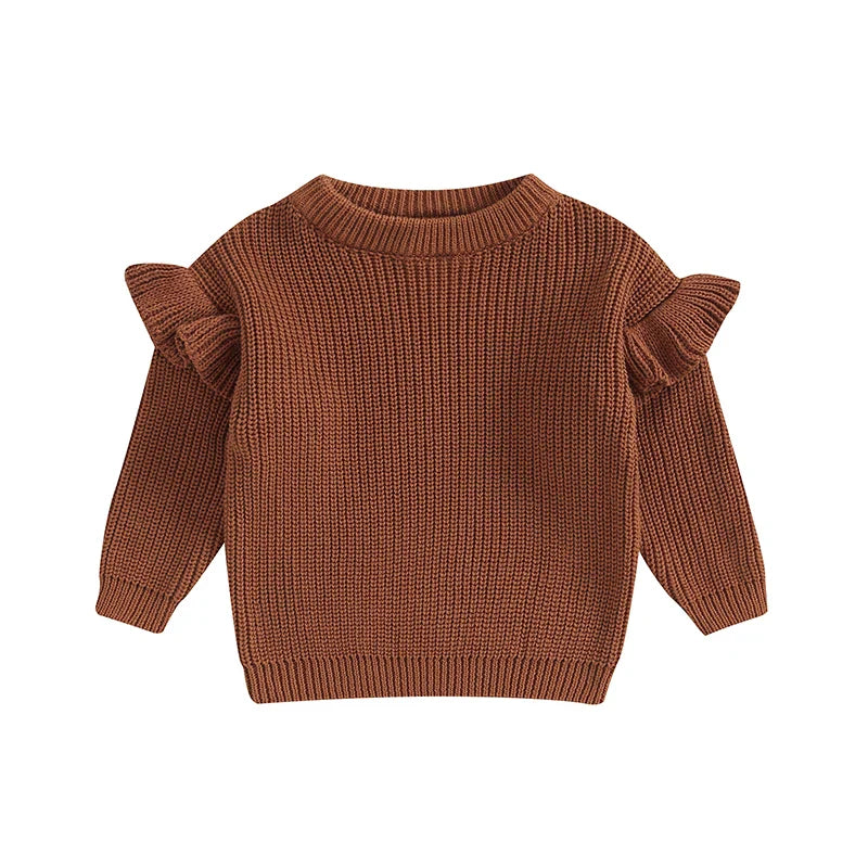 Basley Girls Sweater Solid Color Ruffle Long Sleeve Knit