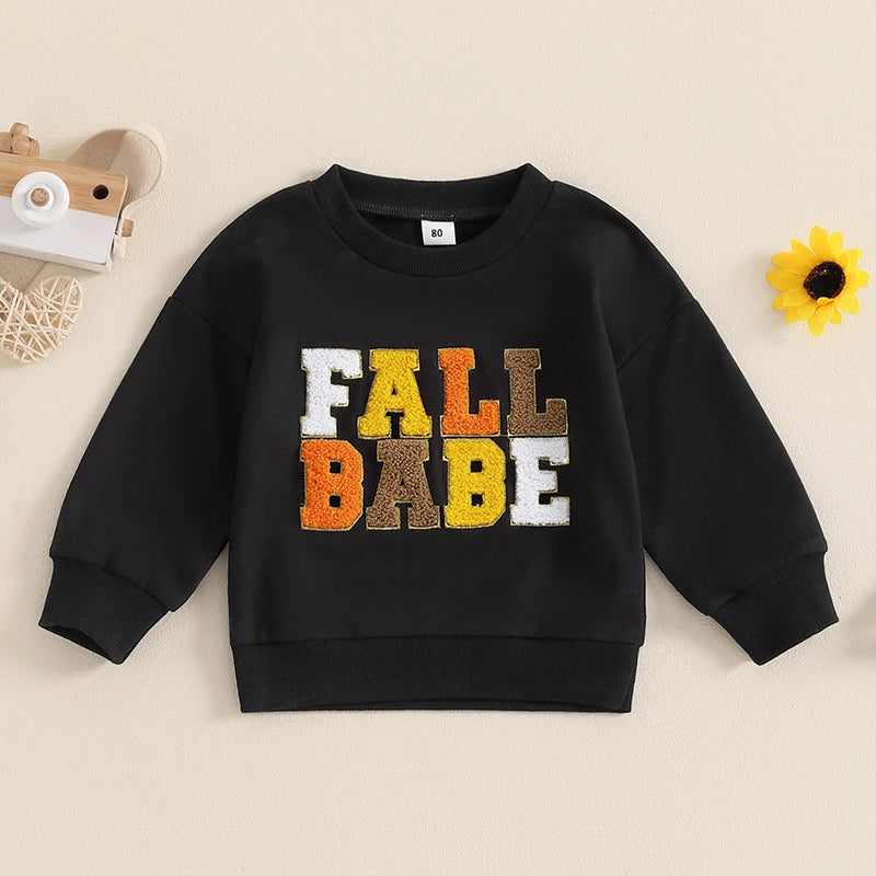 Girls Fall Babe Long Sleeve Embroidery Letters Fall Crewneck Top
