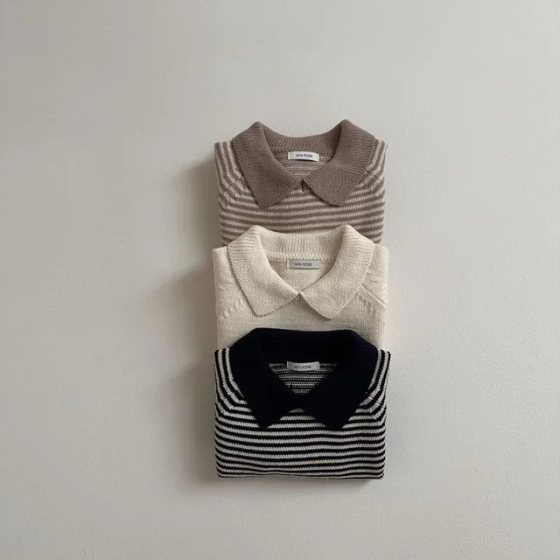 Camilo Striped Turn-down Collar Pullover Sweater