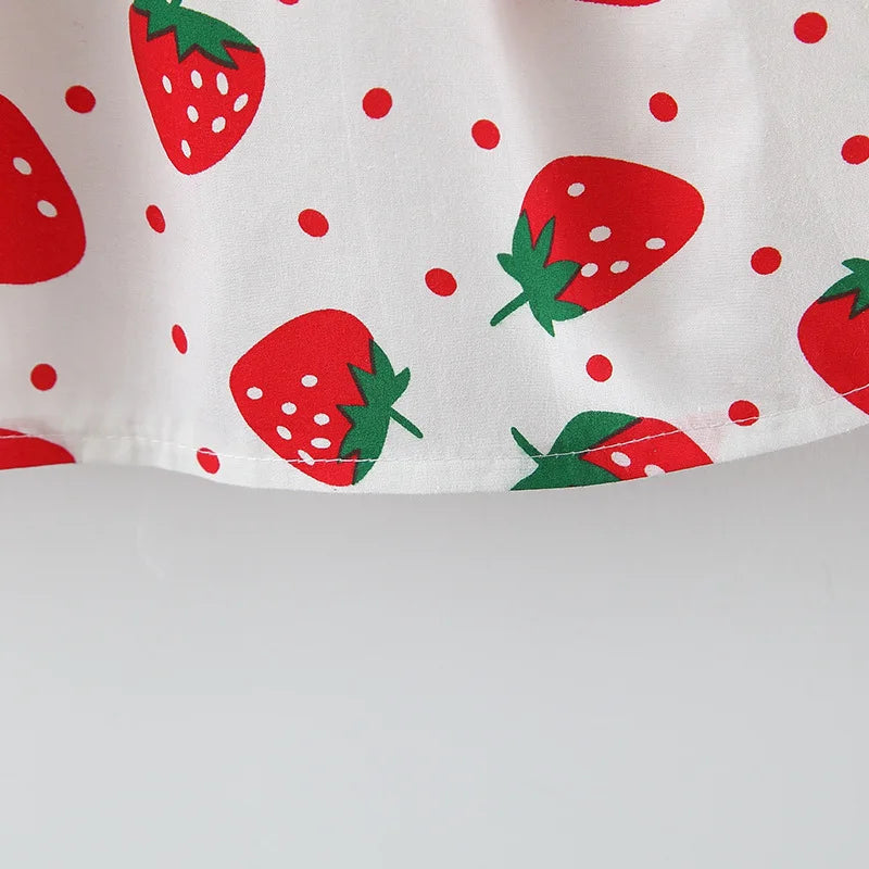 Baby Dress 2025 Summer New Girl's Sweet Bow Dress Children's Strawberry Print