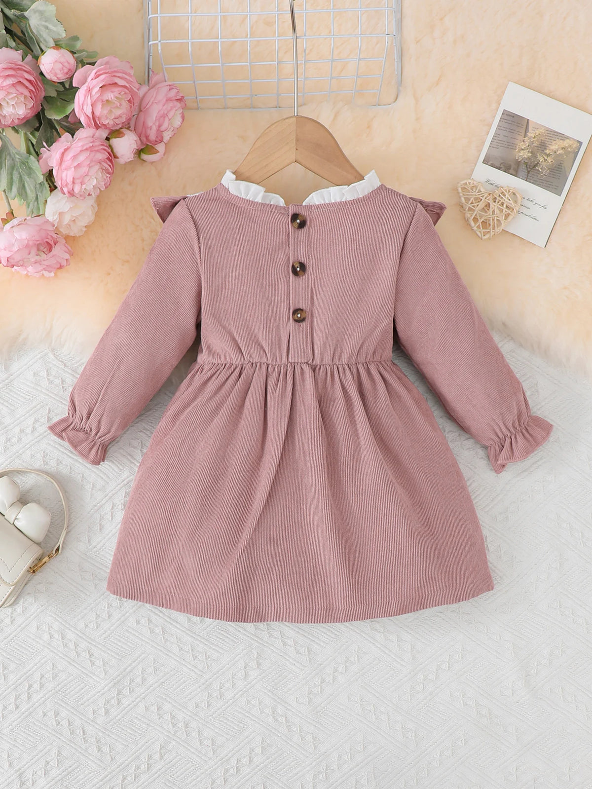 Baby Girl Dress Ruffle Edge Round Neck Color Blocked Bow Dress Suitable for Fashion Dresses for 0-3 Year Old Baby Girls