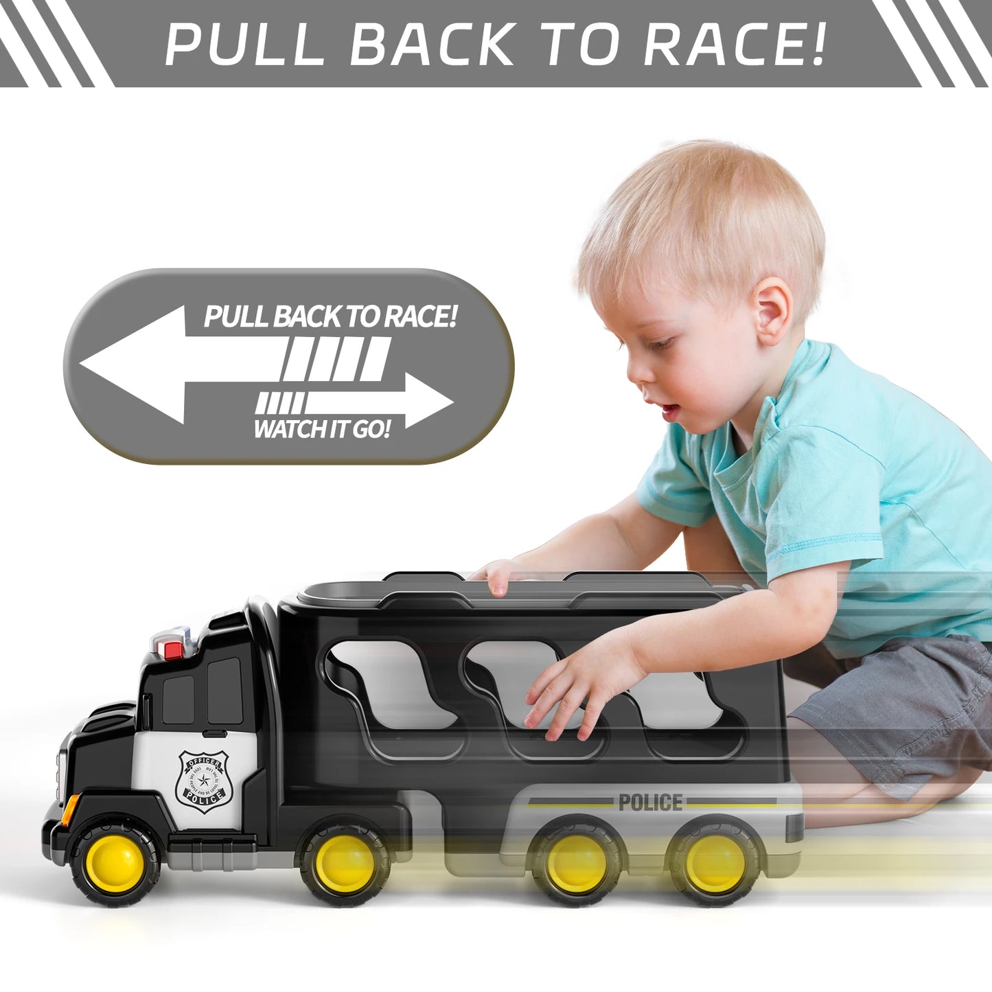 Police Truck Toy Set for Kids - 5 in 1 Truck and Cars