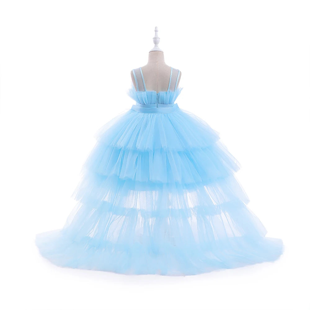 Summer Baptism Bridesmaids Party Baby Girls Dresses Tulle Trailing Wedding Birthday Princess Dress