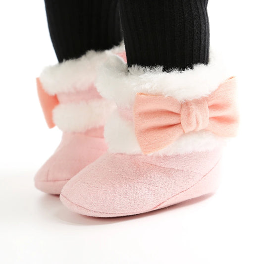 1Pair Baby Boots, Baby Girl Cute Bowknot Snow Boots, Soft Sole, Non-slip, Warm Newborn Shoes