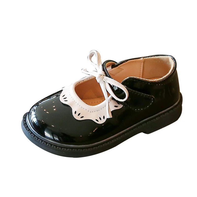 Girl's Princess Shoes Wine Red Black Ruffles Elegant Patent Leather Bowknot Children Flat Shoes 21-35 Toddler Kids Single Shoe