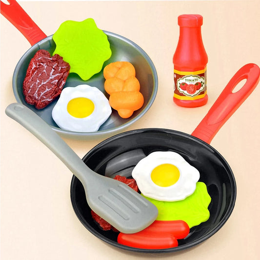 8PCS Kitchen Food Toys for Kids Simulation Kitchenware Pretend Play Steak Vegetable Pot Bread Hot Dog Food