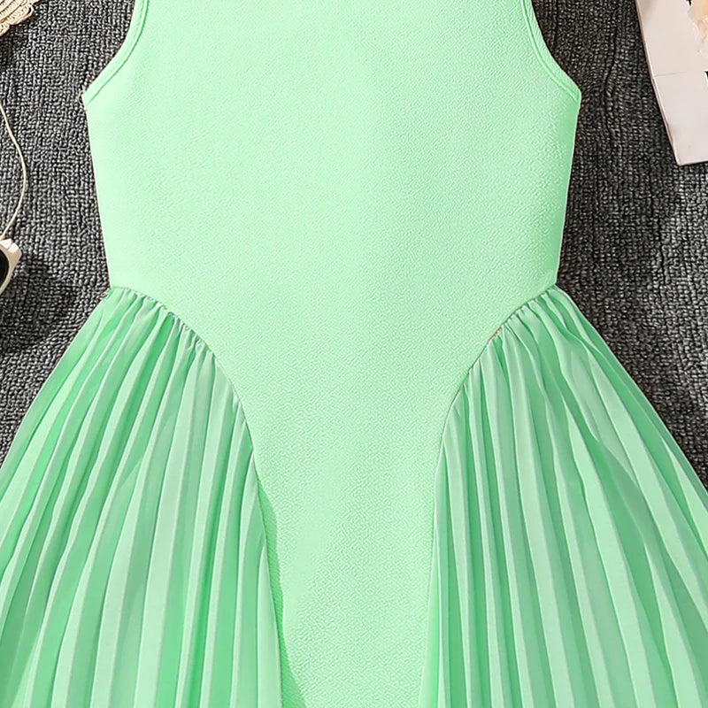 Kaia Beige Sleeveless A-Line Dress for Girls 8-12 Years