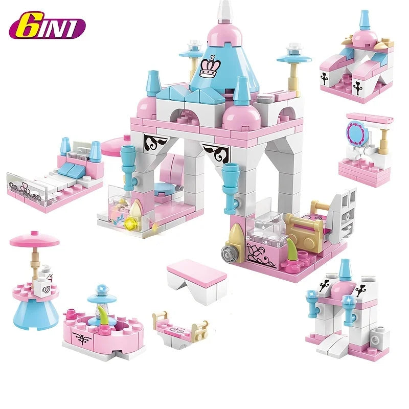 6-in-1 Girls Castle Building Blocks - Transformable & Customizable Structure Set, Educational Building Toys for Girls
