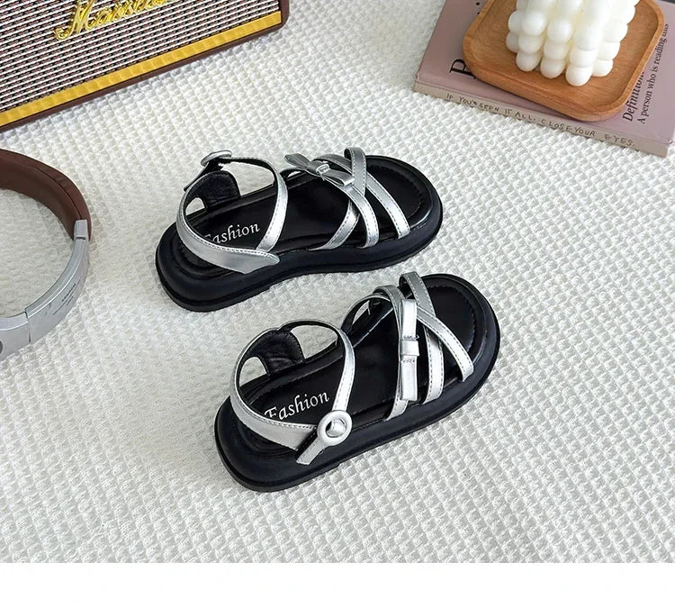 Girls Beach Shoes Bow-knot 2025 Summer Brand New Soft Open Toes Fashion Kids Sandals Princess Sweet Style Anti-slippery Shoes