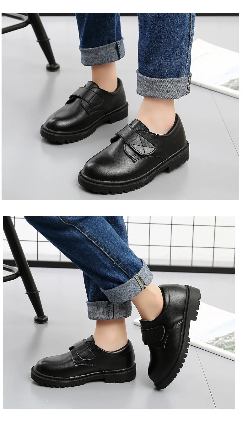 Boys Shoes Children Leather Shoes For Big Kids Teenagers Size 27-38 For Big Boy Formal Wedding Shoes British Style Simple Black