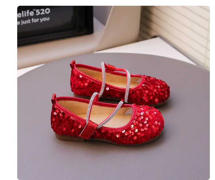 Fashion Girl Shoe 2025autumn New Sequined Princess Shoe Sweet Girl Party Dresses Soft Sole Kid Shoes Women Shoes Designer Shoes