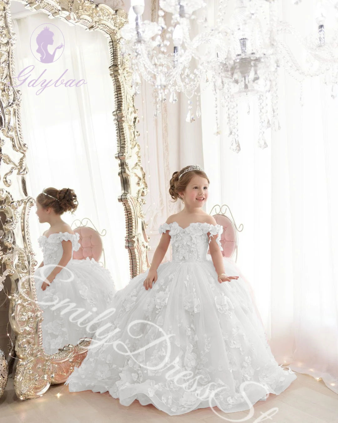 Customized Sky Blue Flower Girl Dress For Wedding Tulle Applqique Luxury Puffy Princess Kids Birthday First Communion Ball Gown