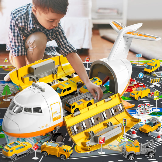 Kids Airplane Toy Set With Fire Trucks For Ages 4-8