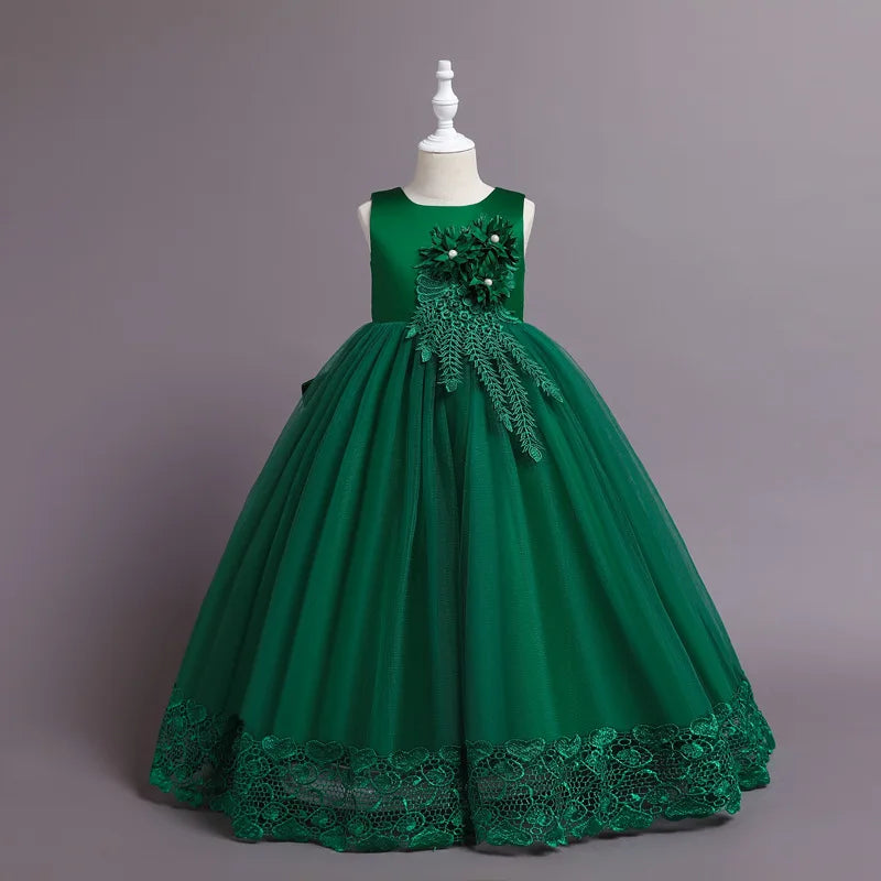 Teen Long Flower Bridesmaid Dresses For Girls Children Wedding Prom Gown Girl