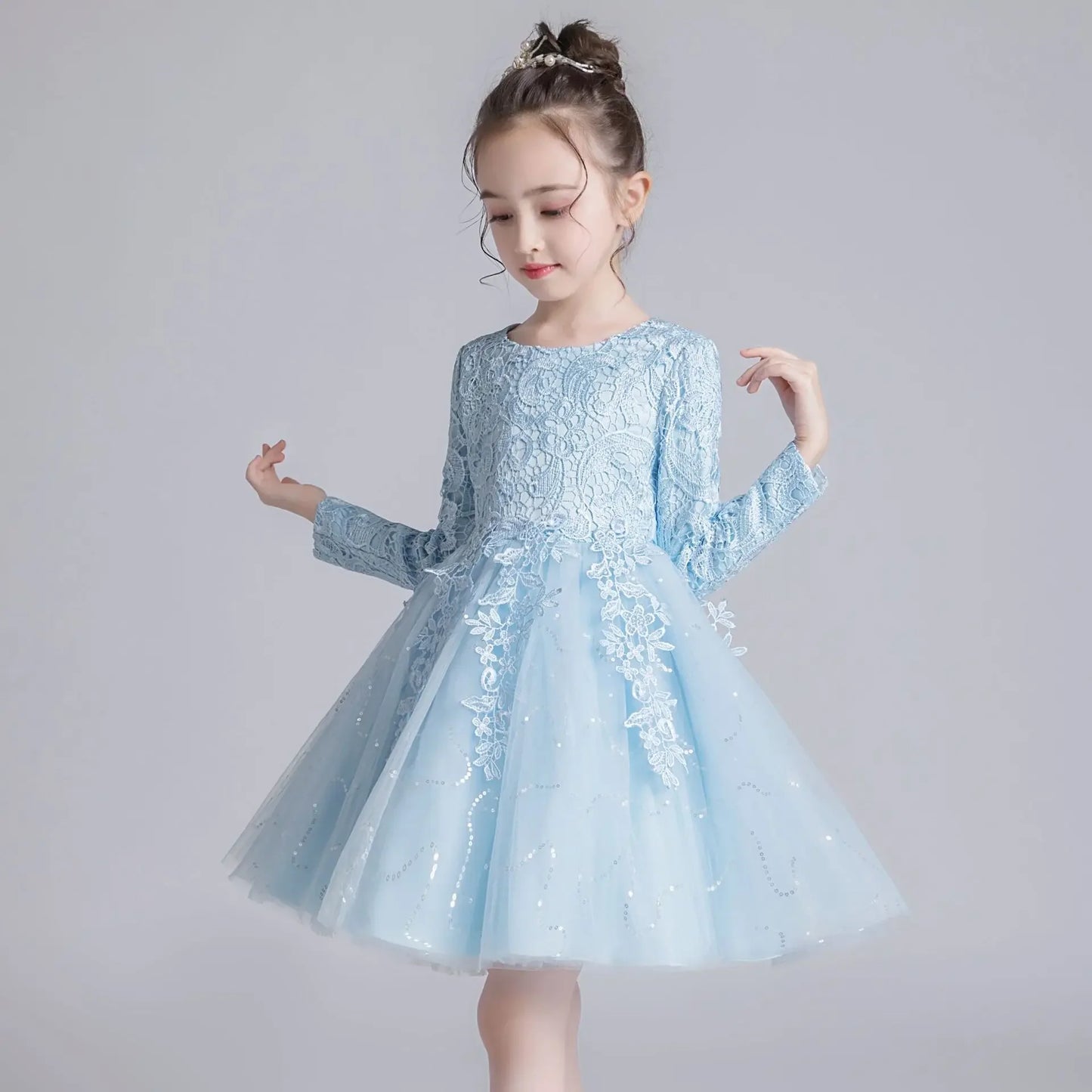 Fashion Flower Girl Dresses for Weddings Lace Long Sleeve  Bridesmaid Dress