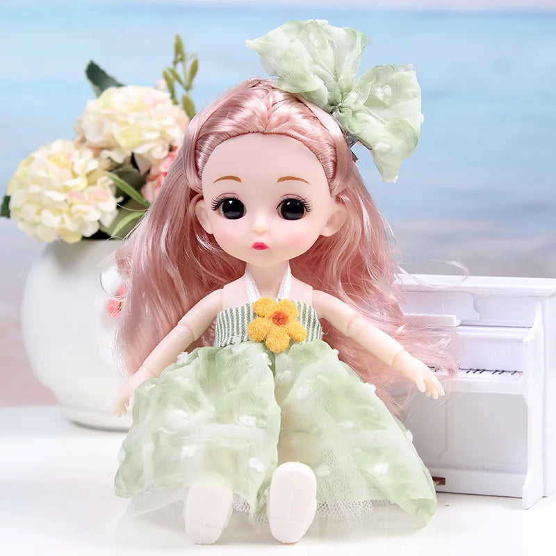 17CM Movable Joint Doll Girl Dress Up Dollhouse Makeup DIY Toys Cute Safety Baby 3D Doll Babies Toddler Princess Beautiful Gift