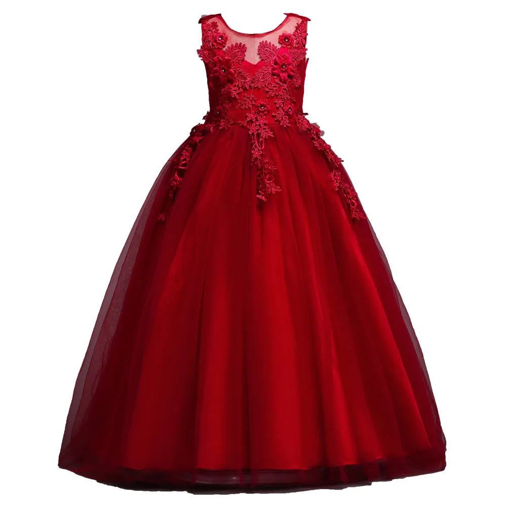 Kids Dresses For Girl Clothes Lace Flower Ball Gown Girls Long Dress For Wedding Prom Party Princess Dresses Teenage Costume