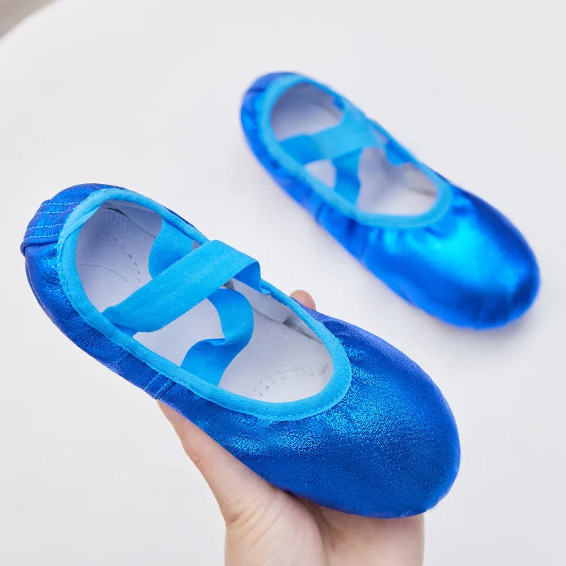 Girl Ballet Shoes Glitter Split-Sole Dance Slippers Toddler Kids Practice Shoes Flats Soft Lightweight  Elastic Laces Colorful