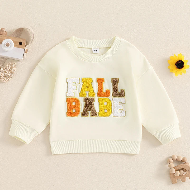 Girls Fall Babe Long Sleeve Embroidery Letters Fall Crewneck Top