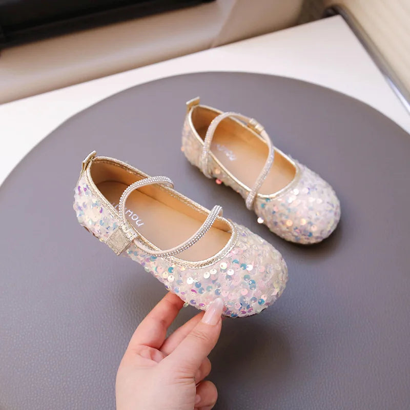 Fashion Girl Shoe 2025autumn New Sequined Princess Shoe Sweet Girl Party Dresses Soft Sole Kid Shoes Women Shoes Designer Shoes