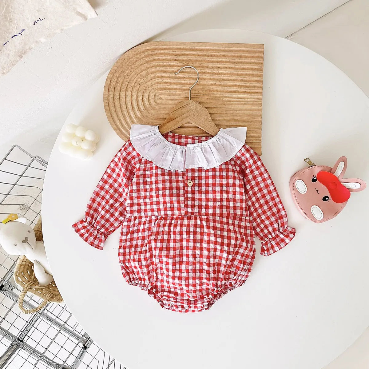 Round Collar Plaid Bodysuit