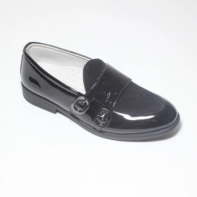 Boys Shoes Children Leather Loafers For Big Kids Teenagers Boy Formal Wedding Shoes British Style Two Buckle Black Size 25-38
