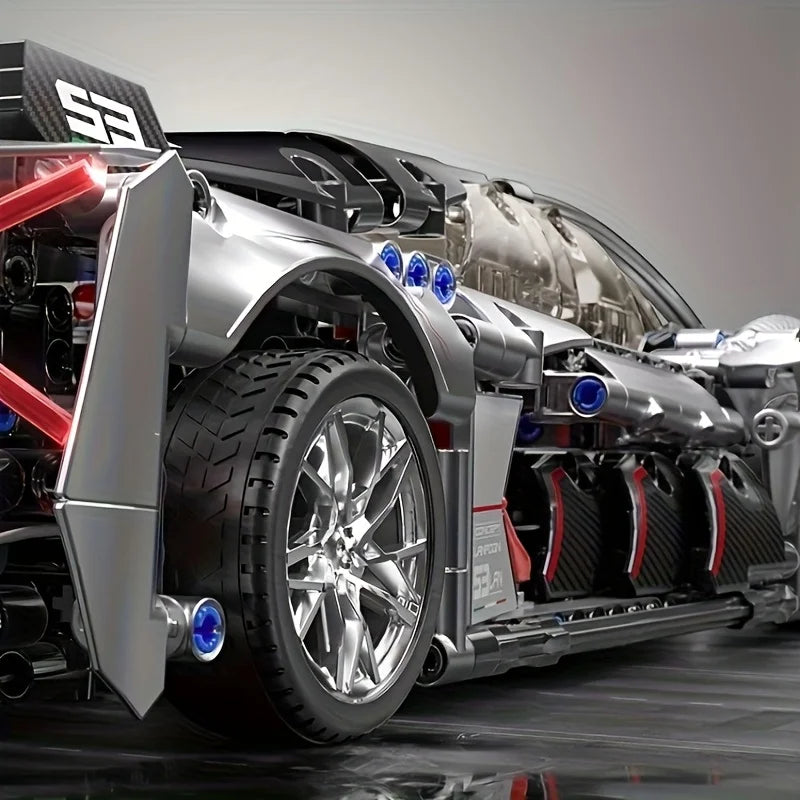 Silver Super Future Sports Car Assembly Building Blocks Toy Set, 1000+ pieces, vehicle/racing car/car model gift.