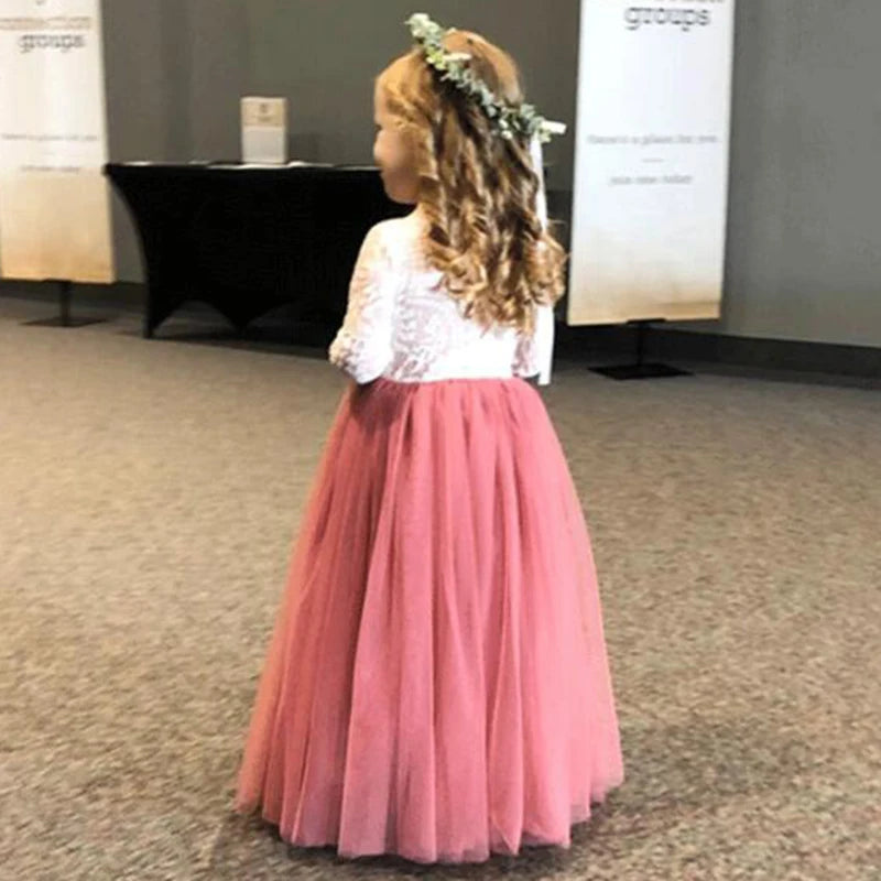 Princess Party Lace Flower Girl Dress Baby Kids Summer Wedding Birthday Dress