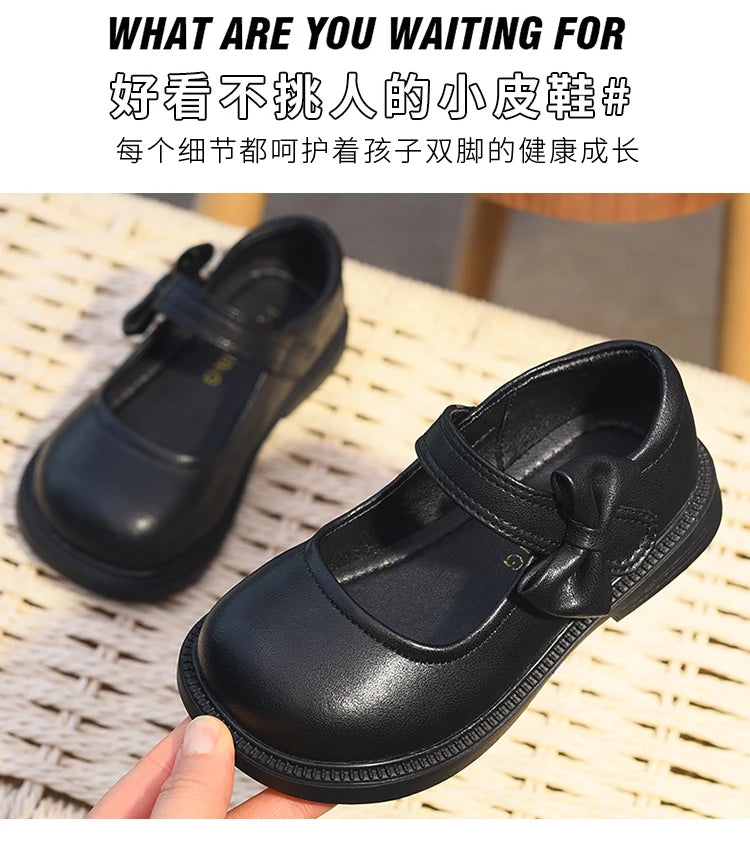 Girls' Shoes, Genuine Leather, Children's Princess Shoes, 2026 Spring and Autumn New Black Performance Shoes, Little Girls' Blac