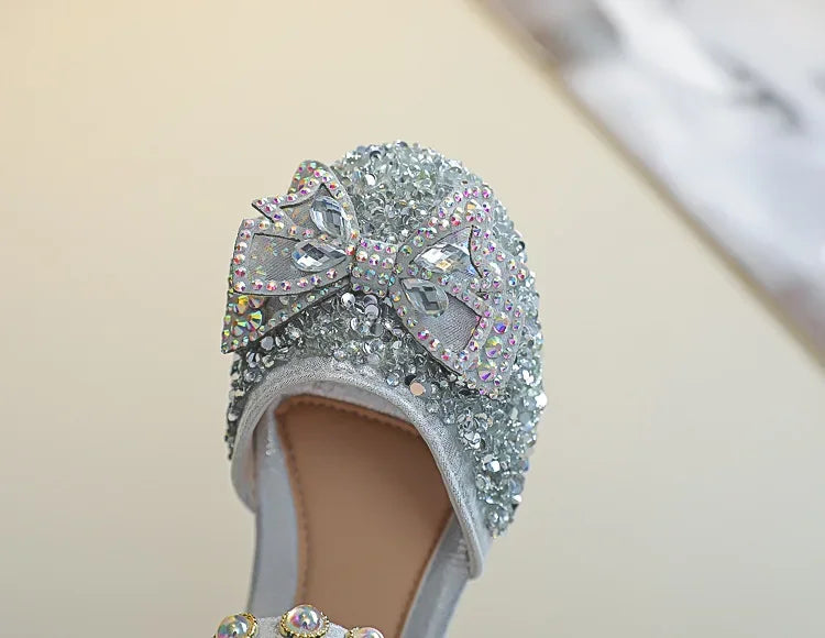 New Children Princess Shoes for Girls Bowtie Glitter Children Baby Dance Shoes