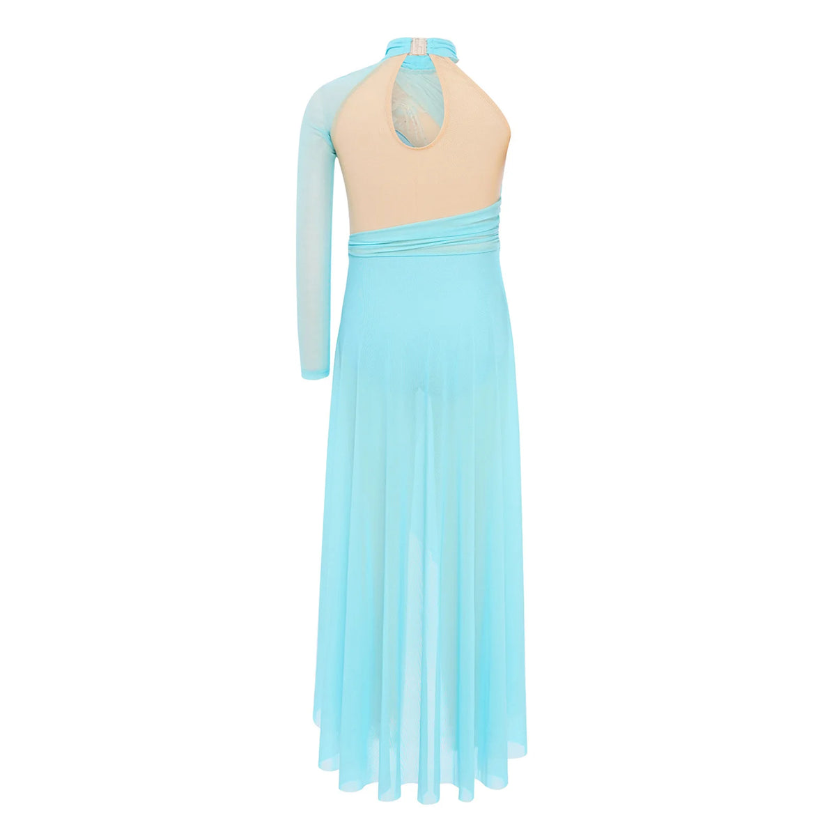 Girls Delicate 3D Flower Lyrical Dance Dress Asymmetrical Ruched Long Dress Gymnastics Modern Dance Clothes Performance Dress