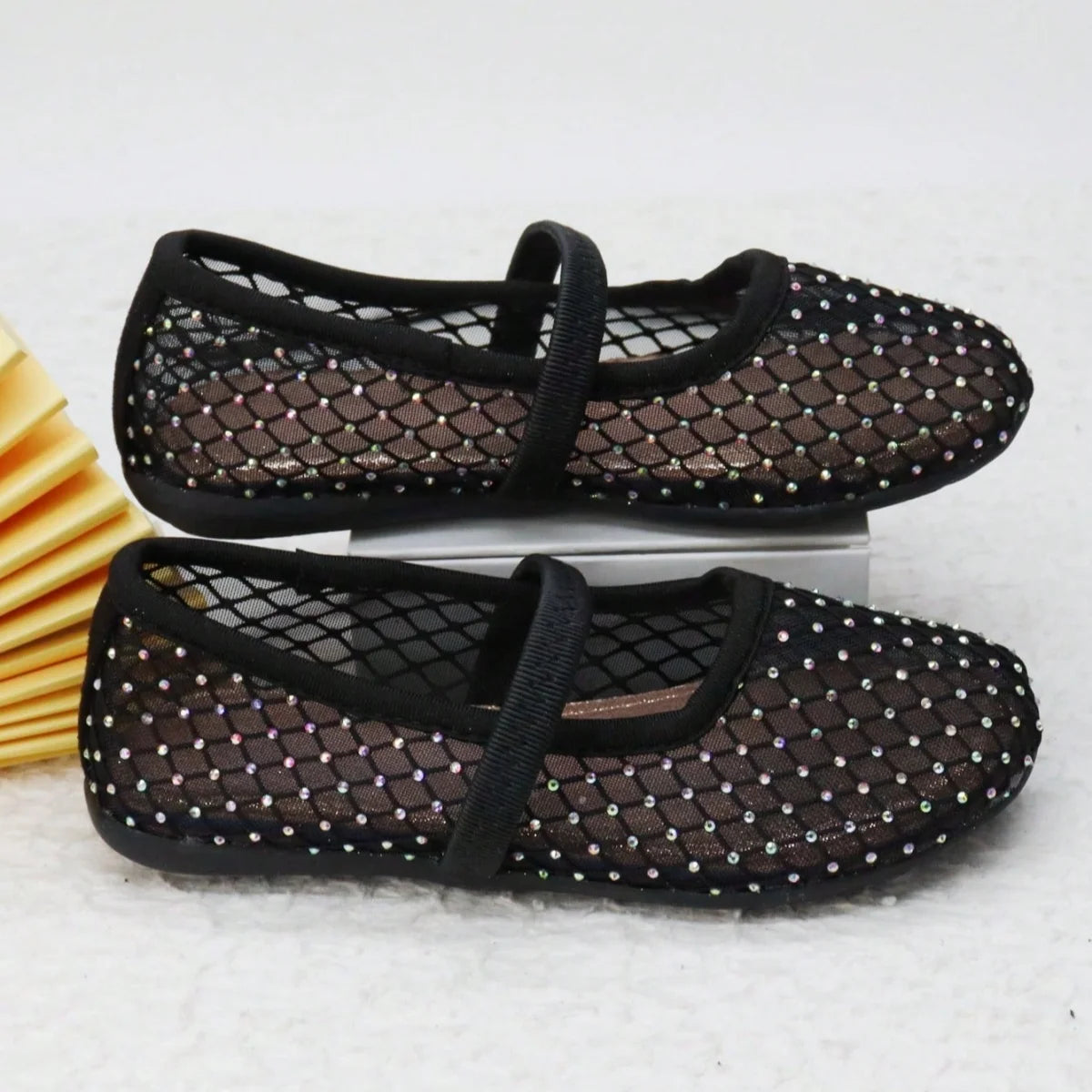 Mesh Breathable Surface with Random Irregular Shiny Diamond Pattern Elastic Strap