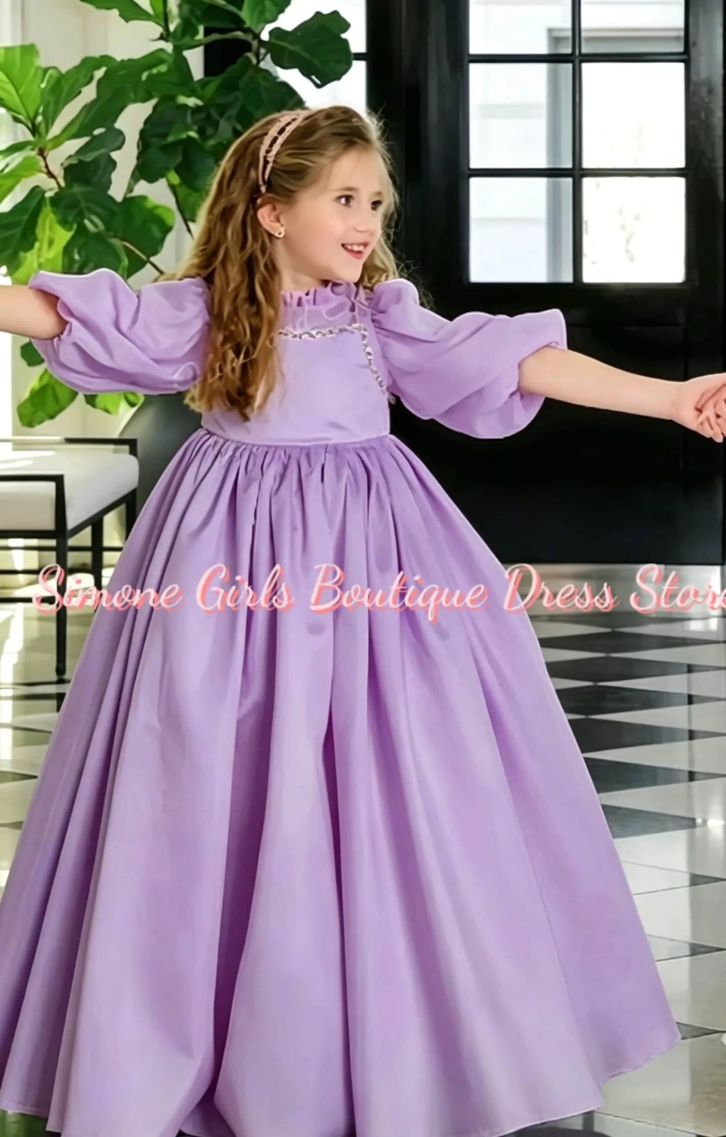Girl Gown Puff Sleeves Turtleneck Elegant Flower Girl Dress for Wedding Ceremonies Formal Receptions Holiday Parties Customized