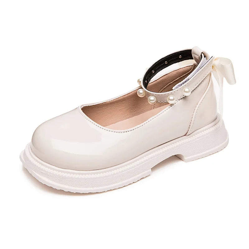 Small Pearl Leather Shoes for Girls, Soft Soles for Children