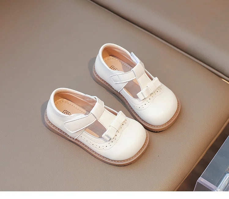 Girl's Bow Princess Shoes Leather Shoes 2026 Spring New Fashion Soft Sole Children's Single Shoes Soft Sole T-strap Kids Shoes