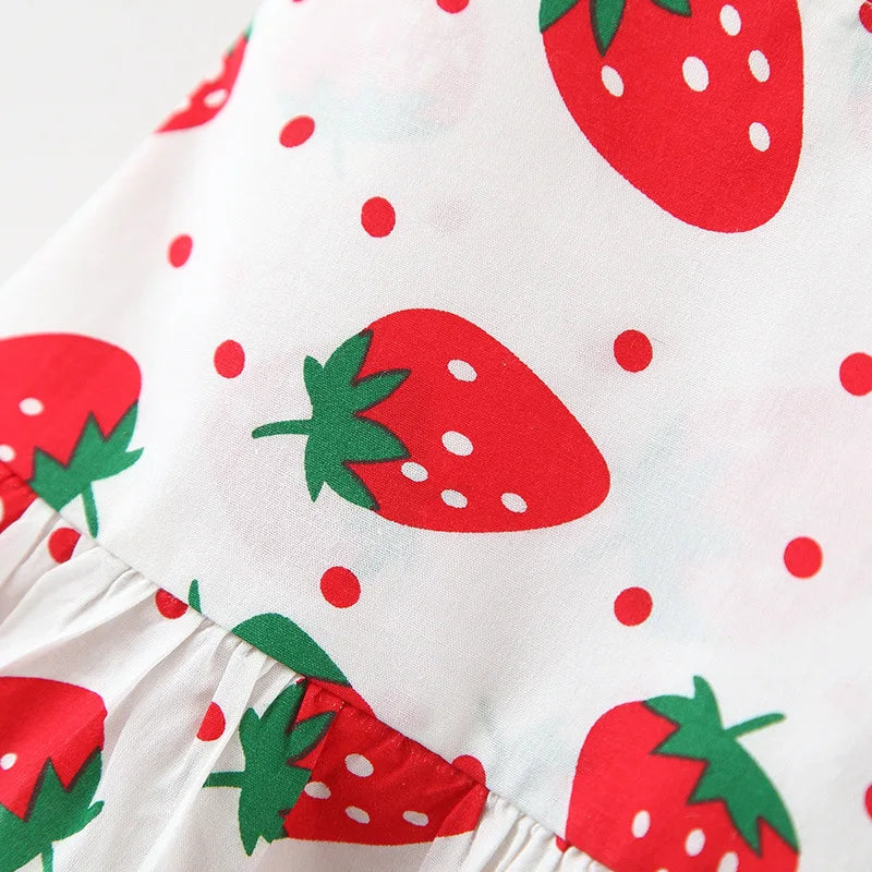 Baby Dress 2025 Summer New Girl's Sweet Bow Dress Children's Strawberry Print